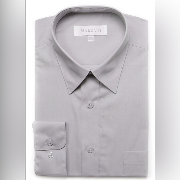 Marquis - Men Solid Classic Fit Dress Shirts - 14 1/2. (S). 32-33. - Silver - Picture 1 of 4